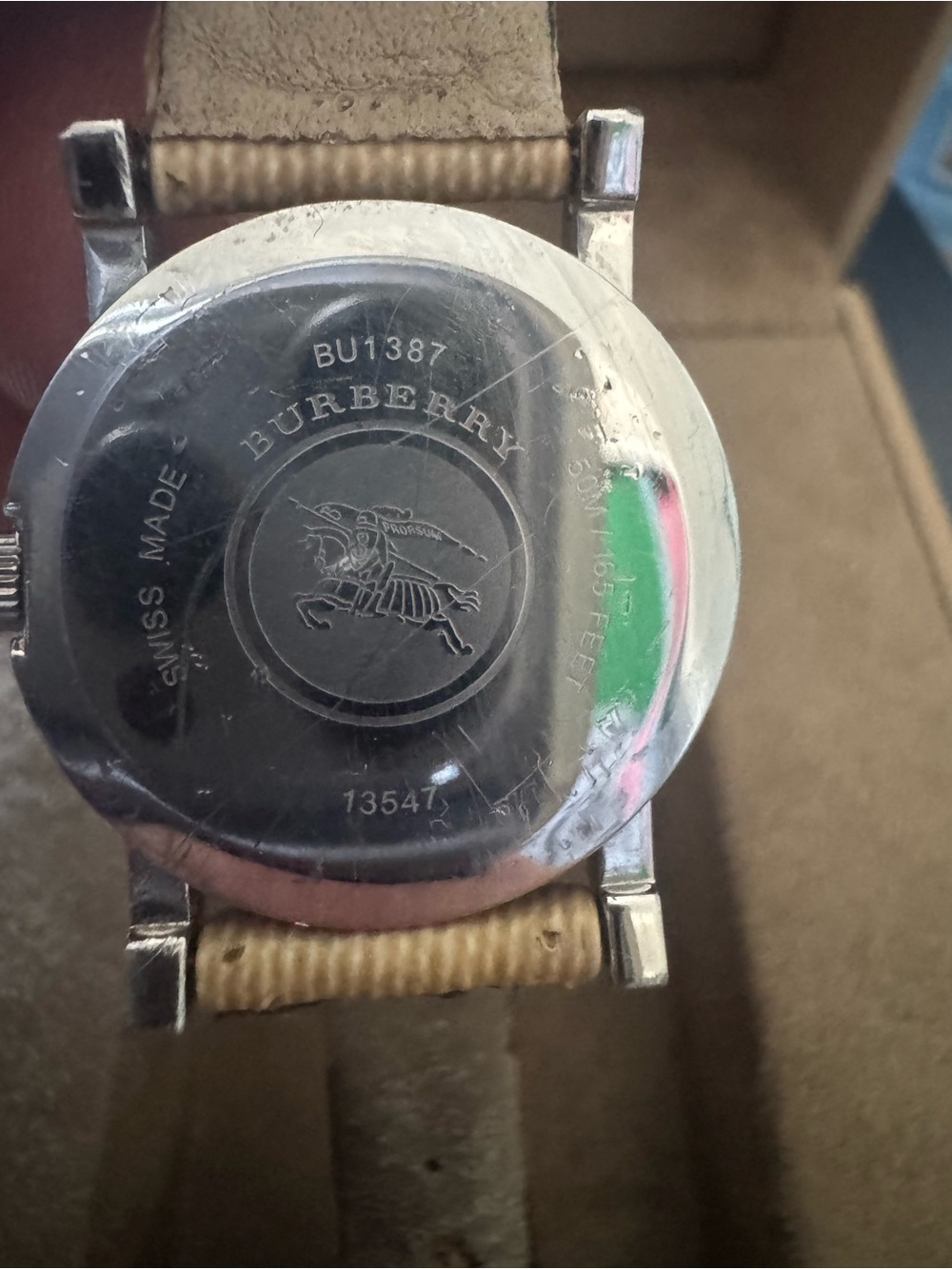 Burberry Beige Check Fabric Strap Silver Dial Men’s Watch - Picture 4 of 4